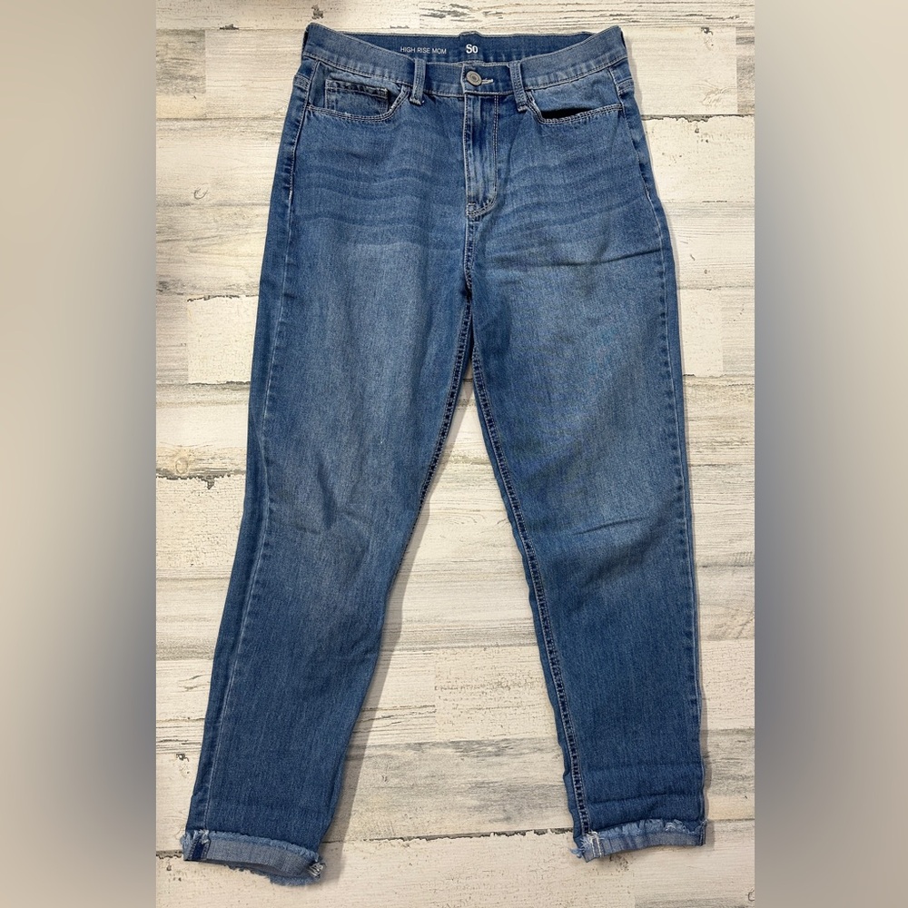SO High Rise Mom Jeans Cuff‎ Raw Hem Juniors Size 9 Ankle Denim